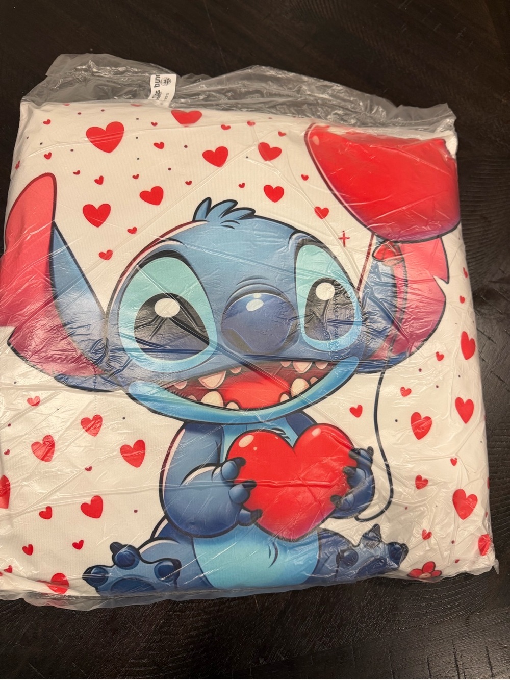 Blue Stitch Valentine Heart Print Pillowcase with Red Accents